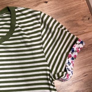 🛍️[DONATED] T.La | Olive Green & White striped shirt with floral accent sleeve